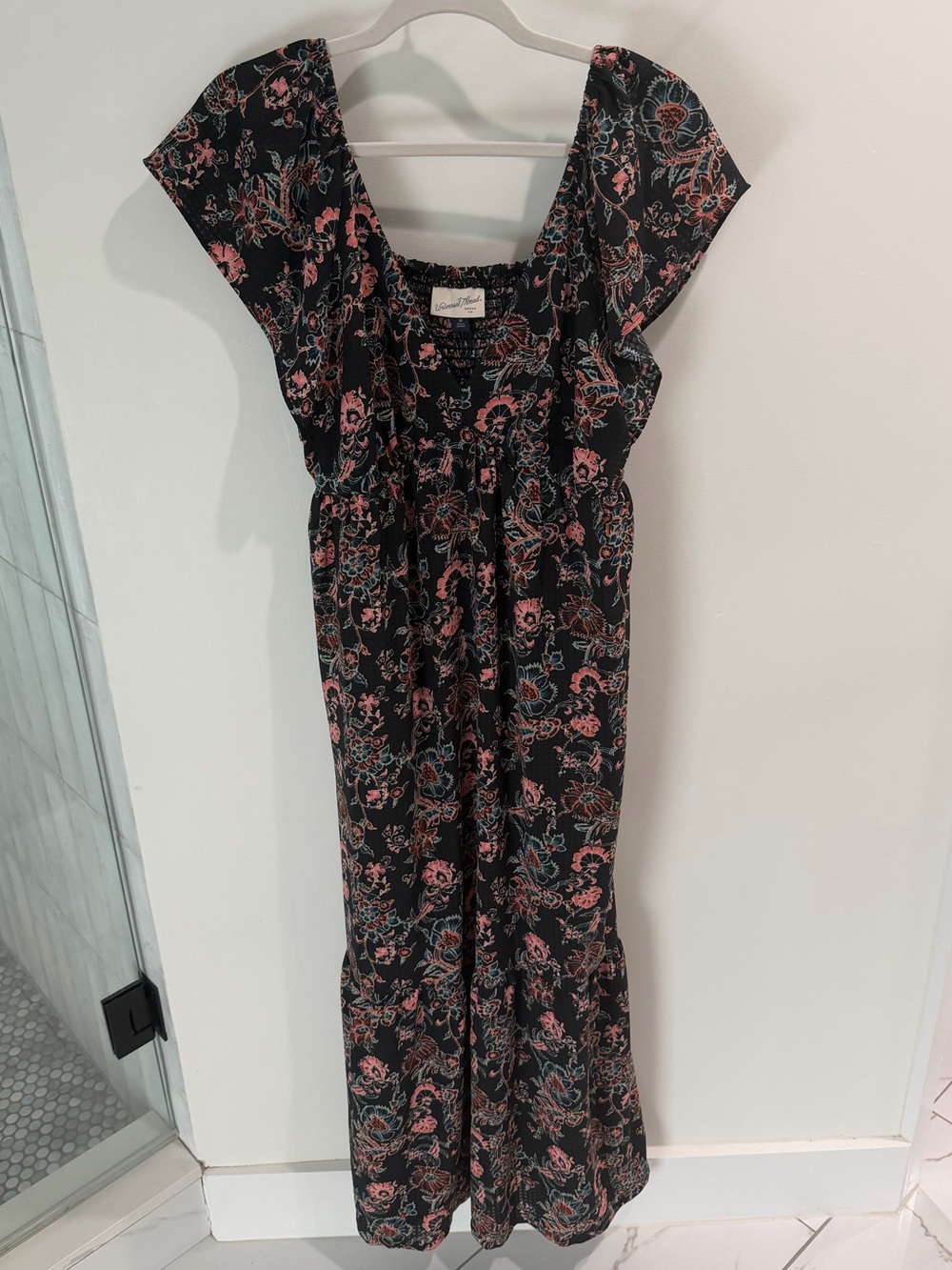 Universal Thread Black Maxi Dress with Pink & Teal Floral